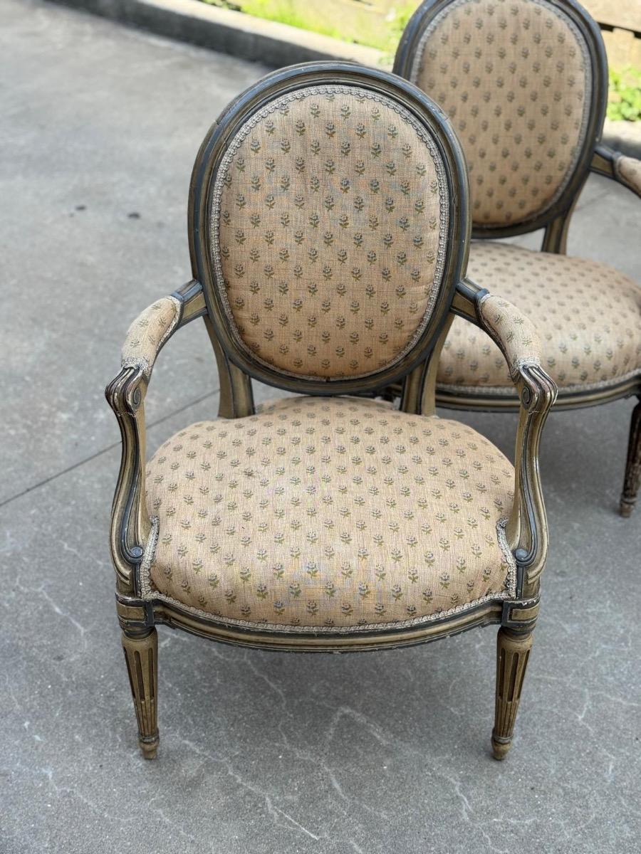 Set of four painted armchairs 