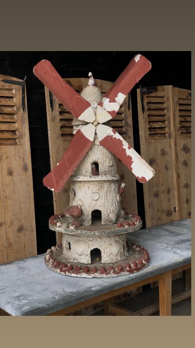 Concrete  garden birdhouse  windmill 