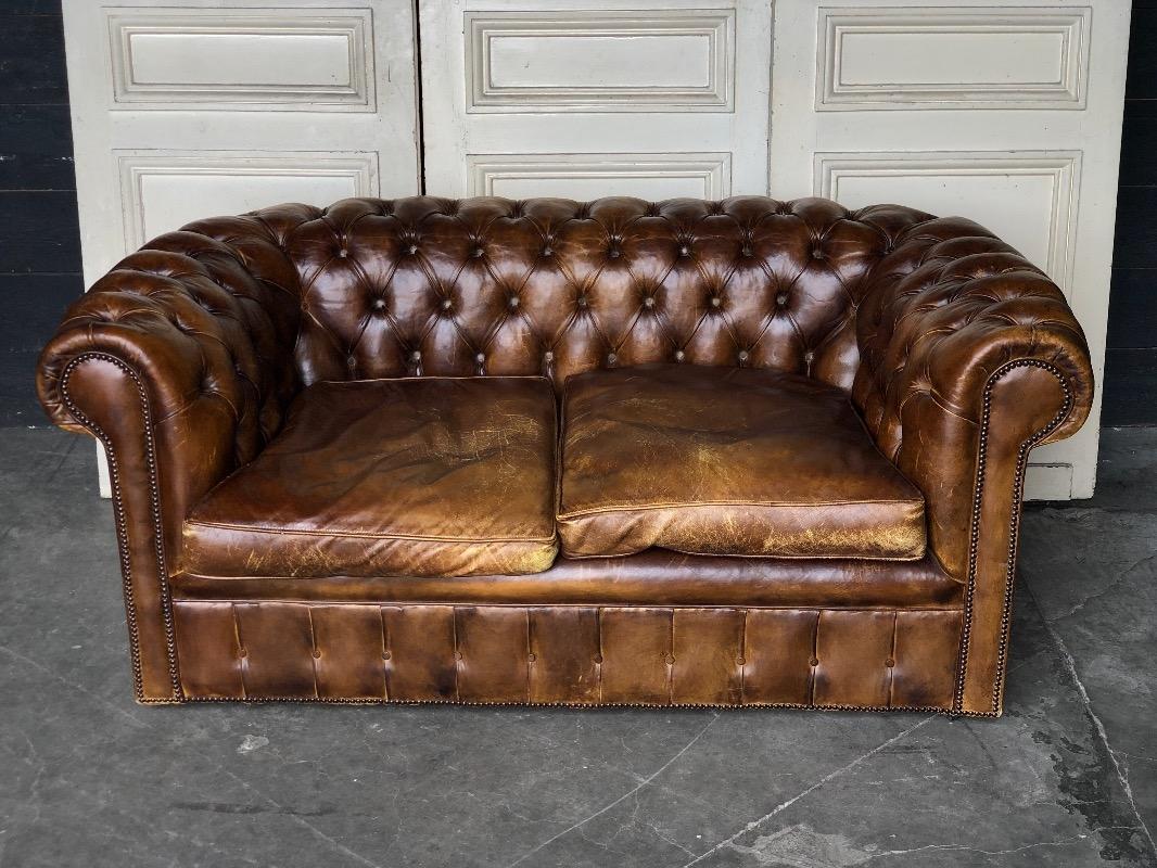 Antique Brown Leather Chesterfield Sofa, Brown Leather Chesterfield
