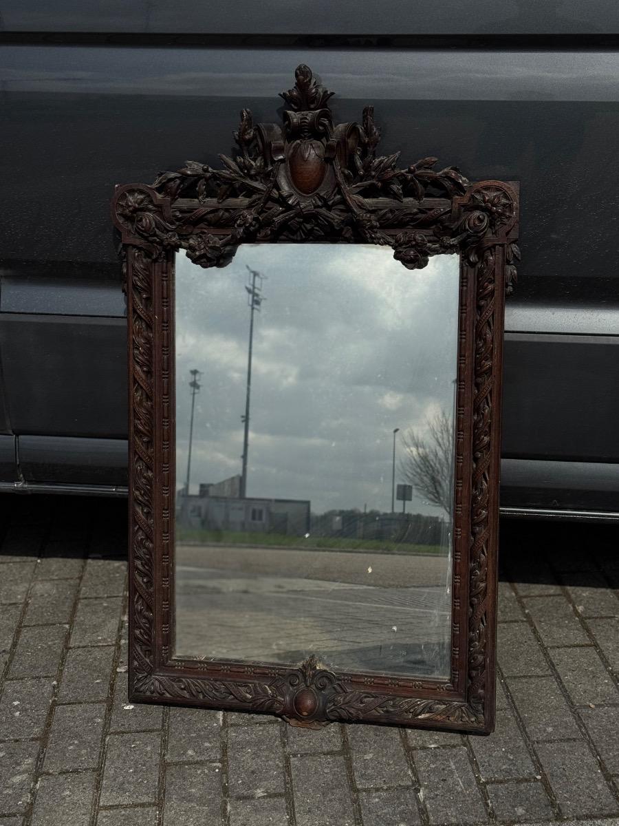 Antique fine carved oak mirror 