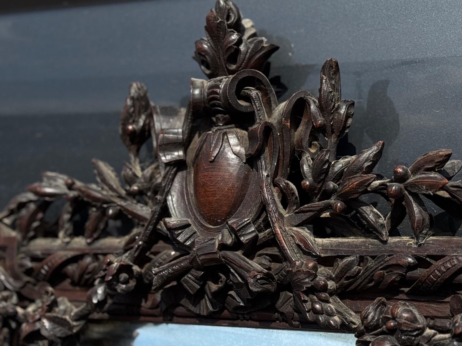 Antique fine carved oak mirror 