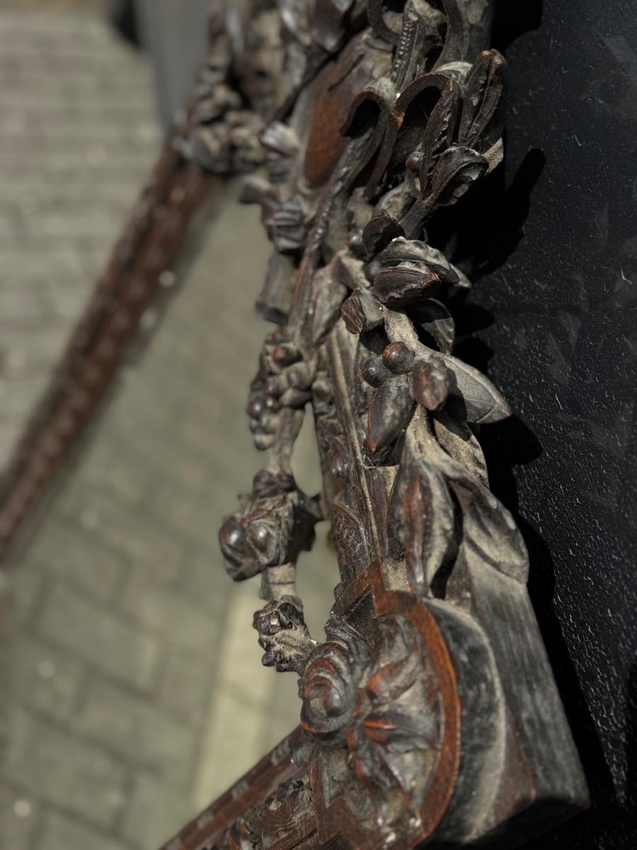 Antique fine carved oak mirror 