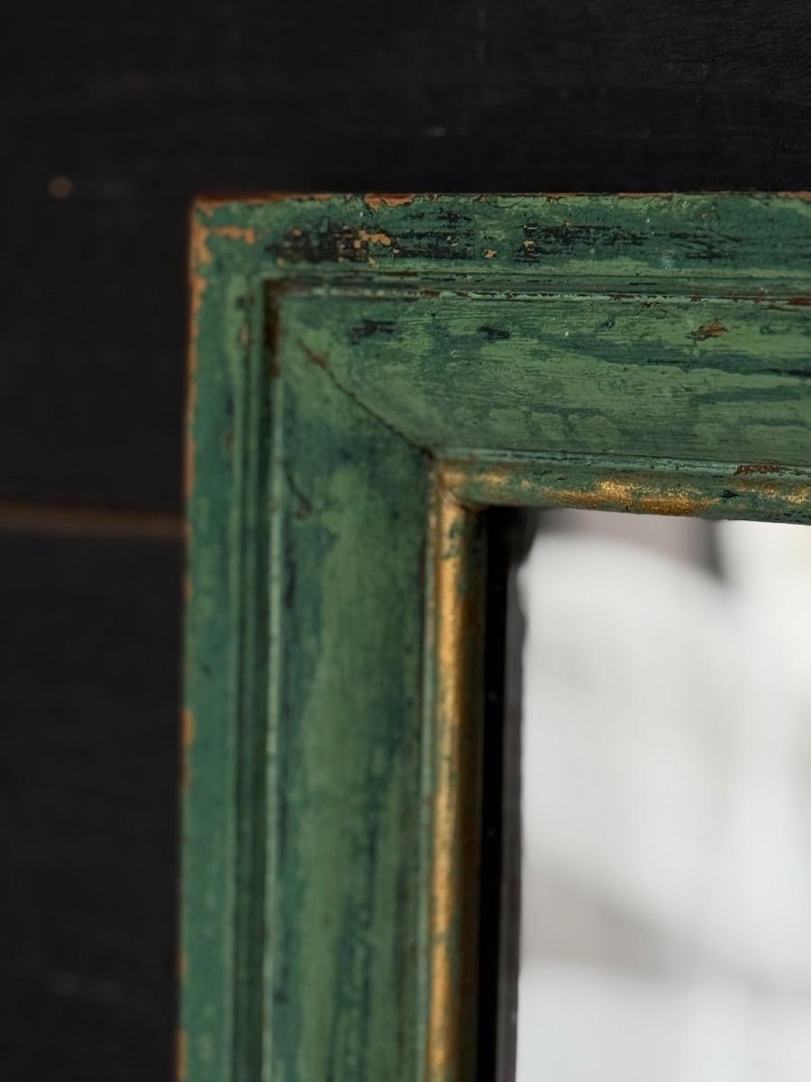 Antique original painted cabinet and green painted mirror 