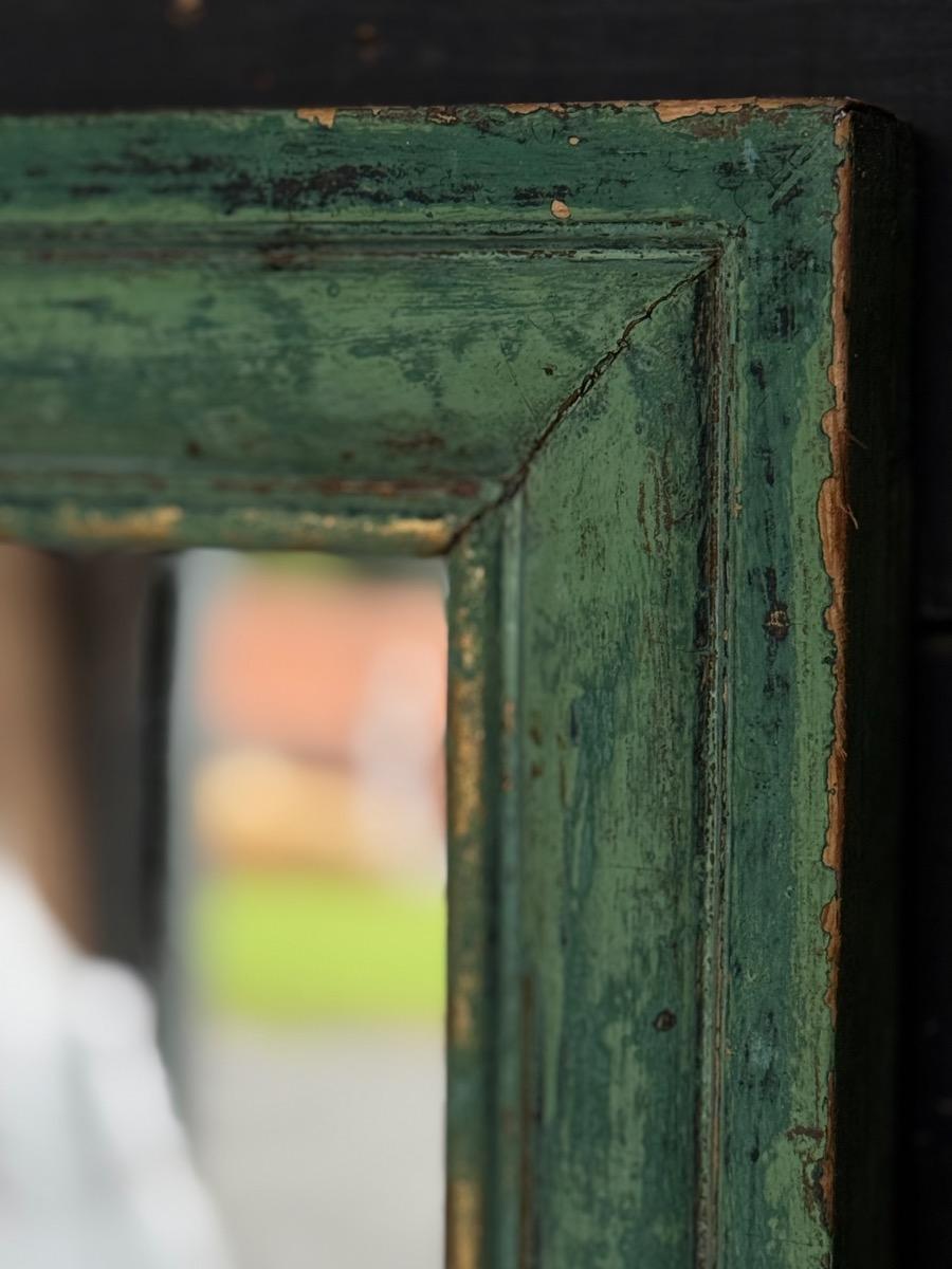 Antique original painted cabinet and green painted mirror 