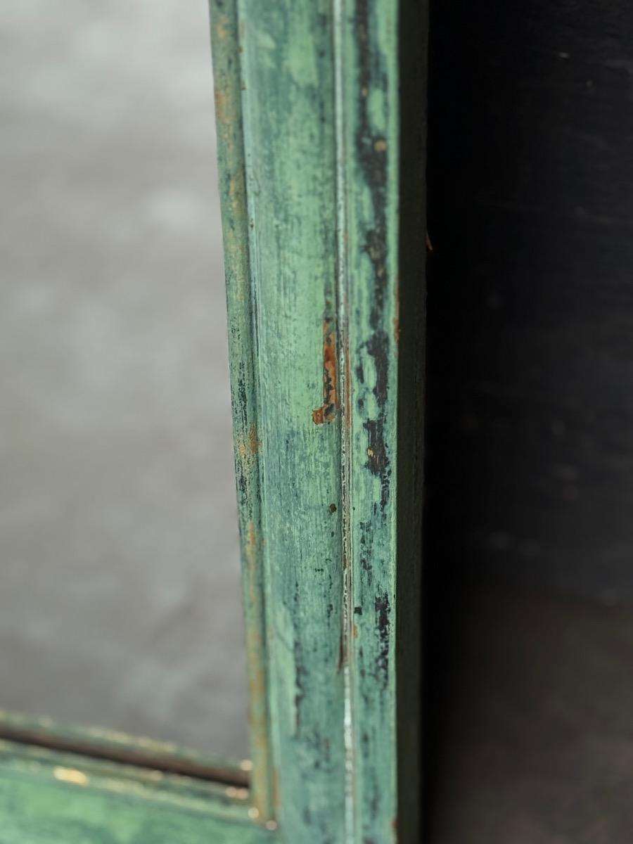Antique original painted cabinet and green painted mirror 