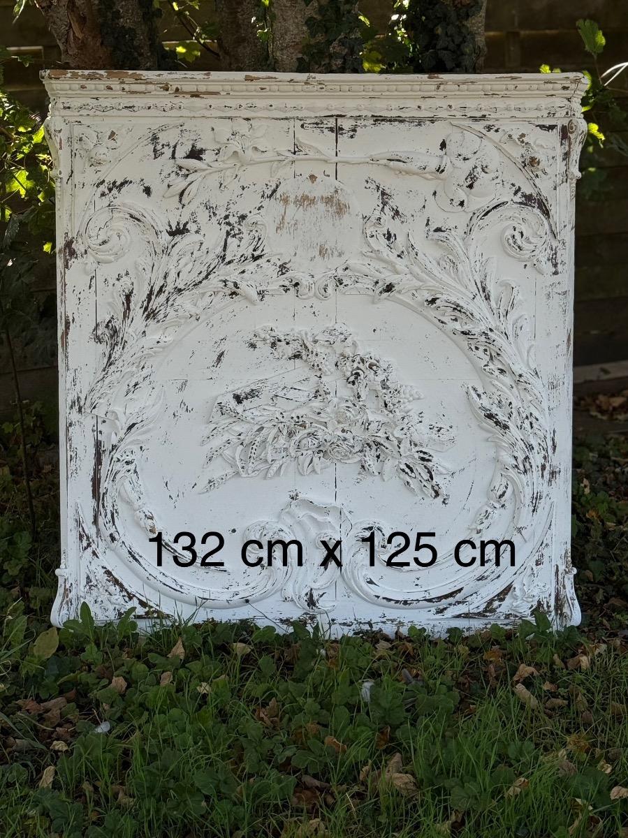 Antique painted and carved decorative panel