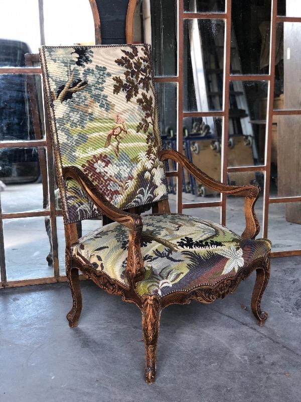 19th century French Louis XIV style armchair with needlepoint.