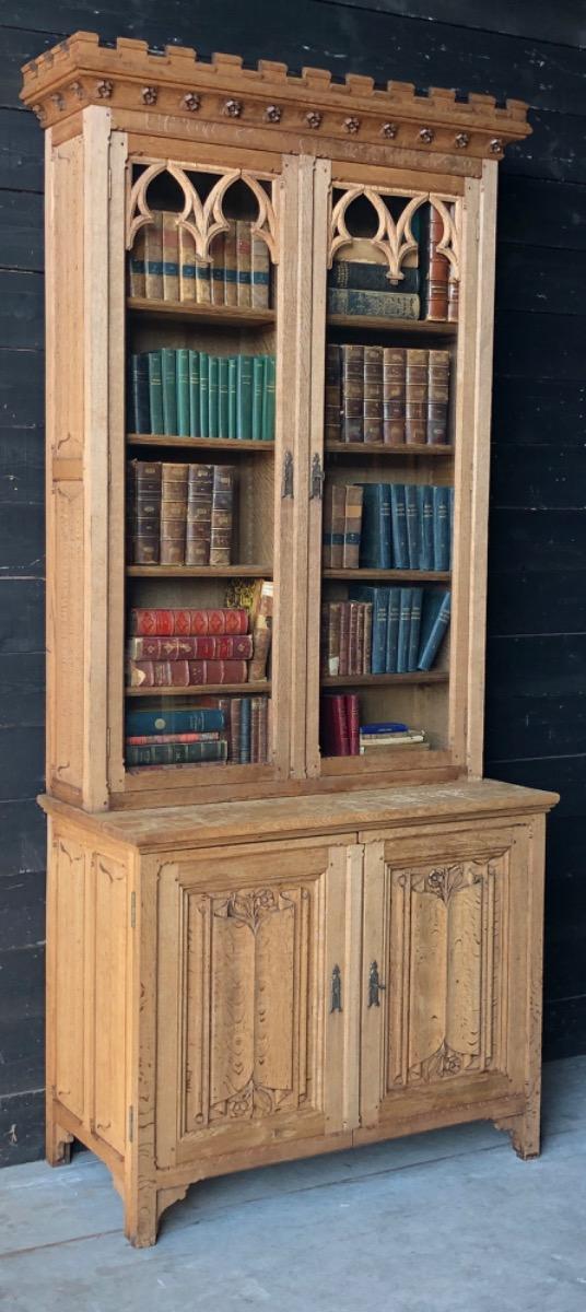 Bleached oak Gothic bookcase 