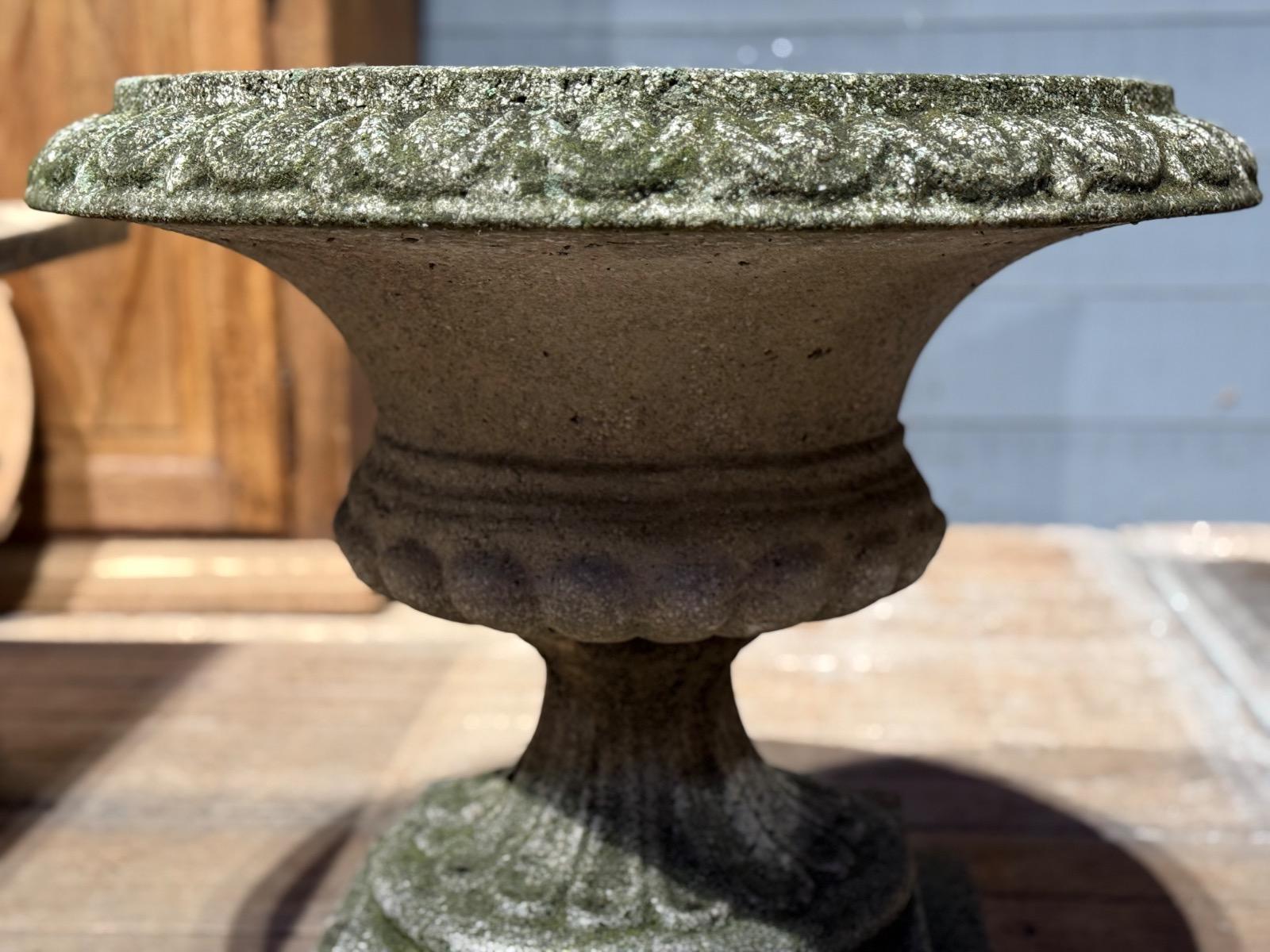 Cast stone garden urn 
