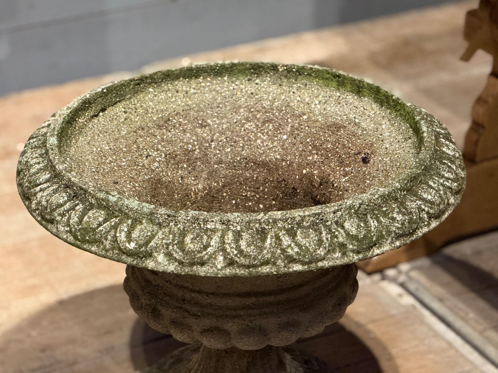 Cast stone garden urn 