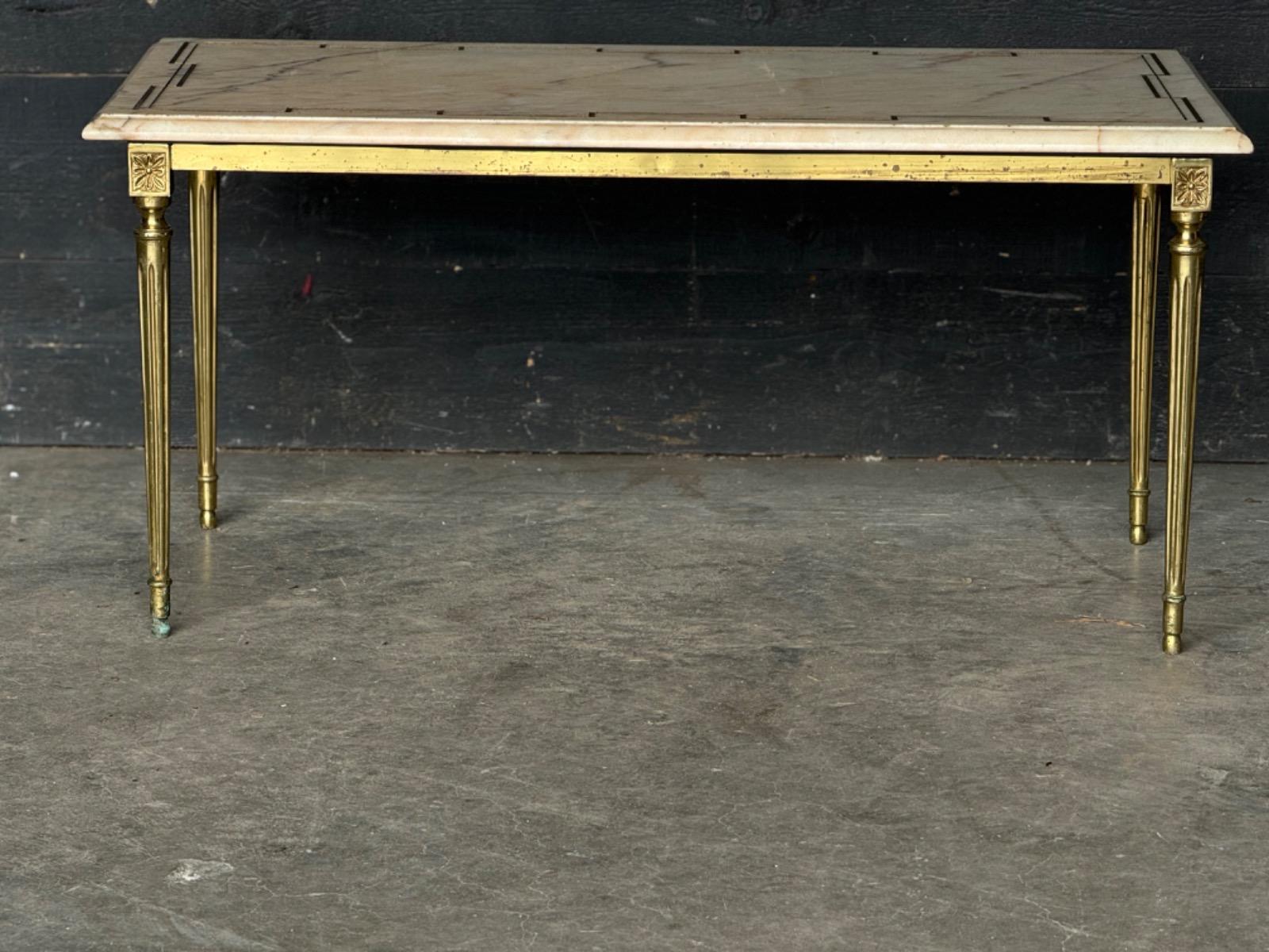 French Louis Xvi brass and marble top classical coffee table 