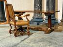 French walnut table desk with leather and leather armchair 