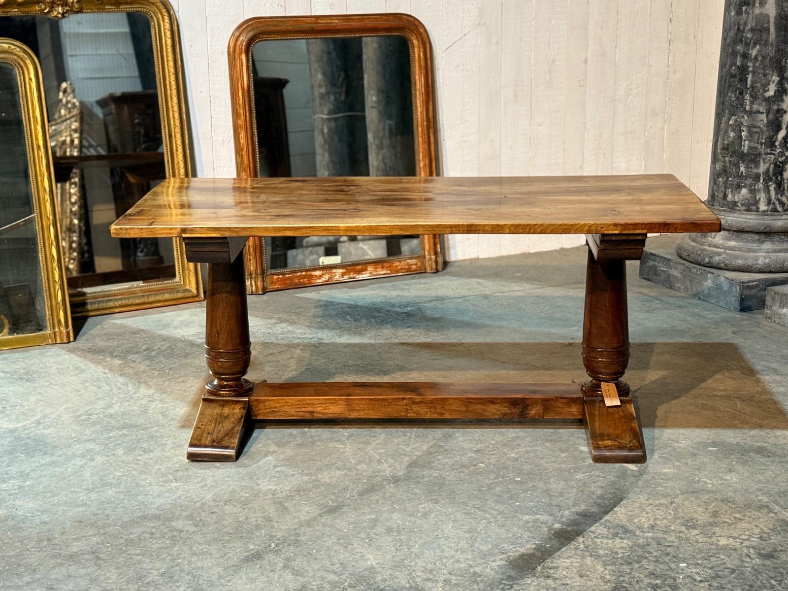 French walnut table desk with leather and leather armchair 