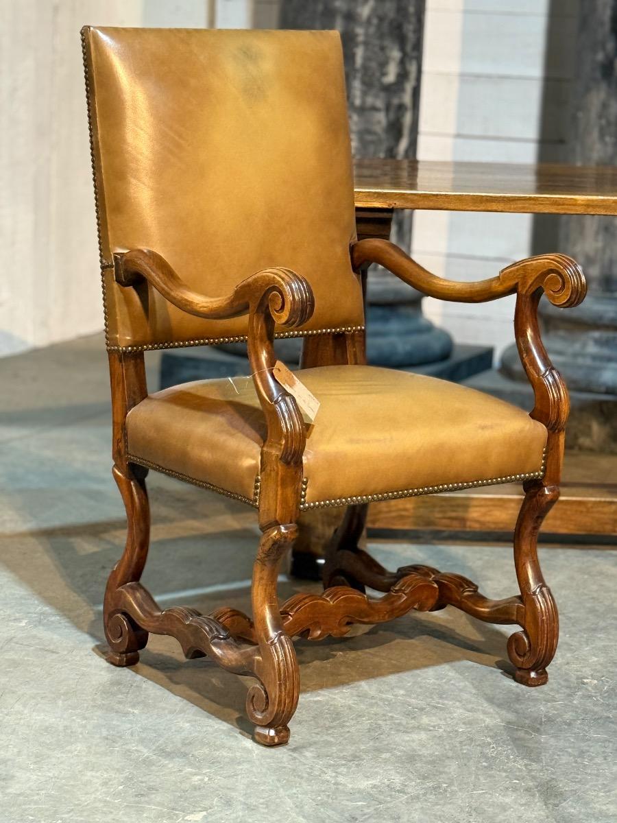 French walnut table desk with leather and leather armchair 
