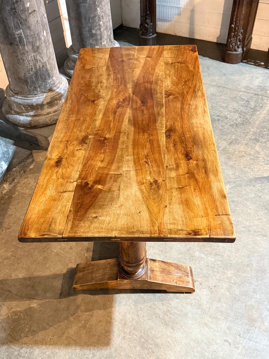 French walnut table desk with leather and leather armchair 