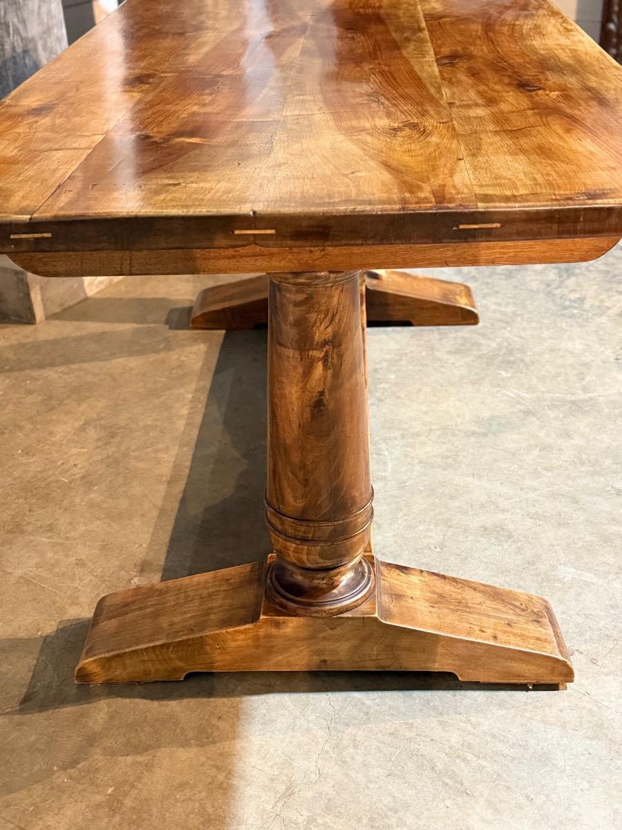 French walnut table desk with leather and leather armchair 