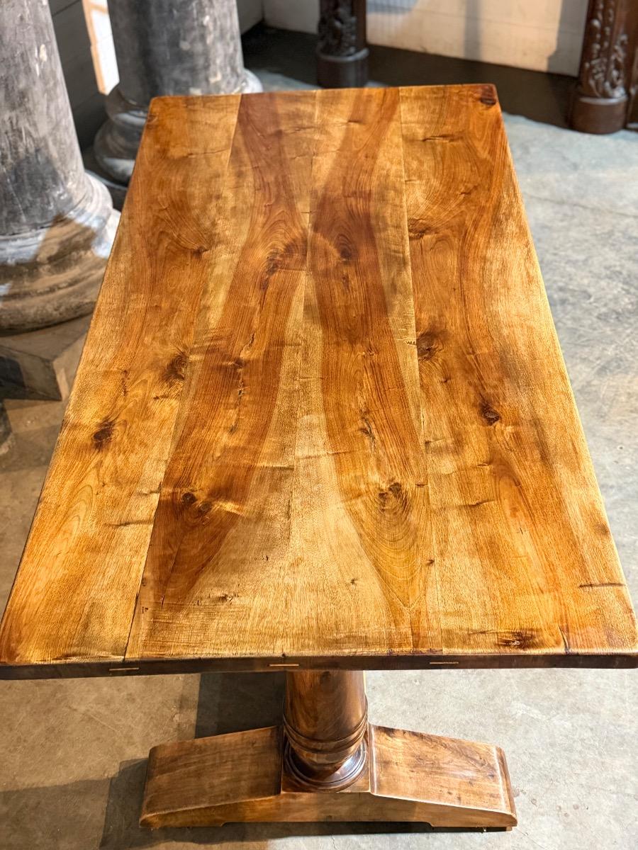 French walnut table desk with leather and leather armchair 