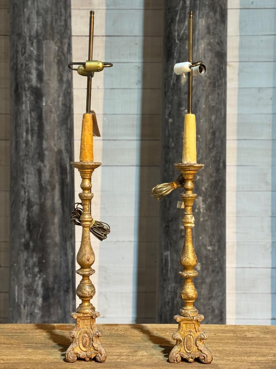 Gilt wood candlesticks 