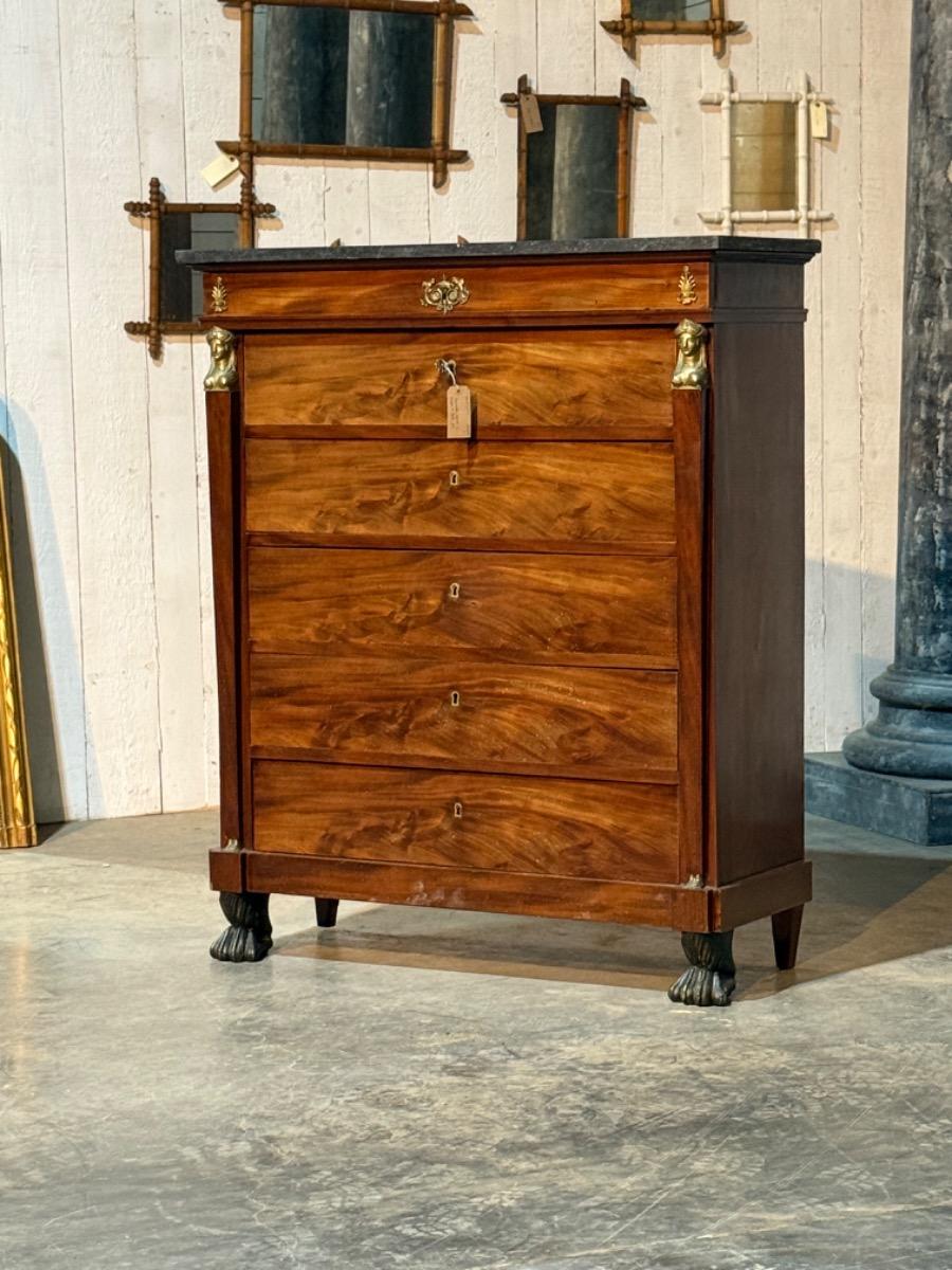 Mahogany empire chest of drawers 