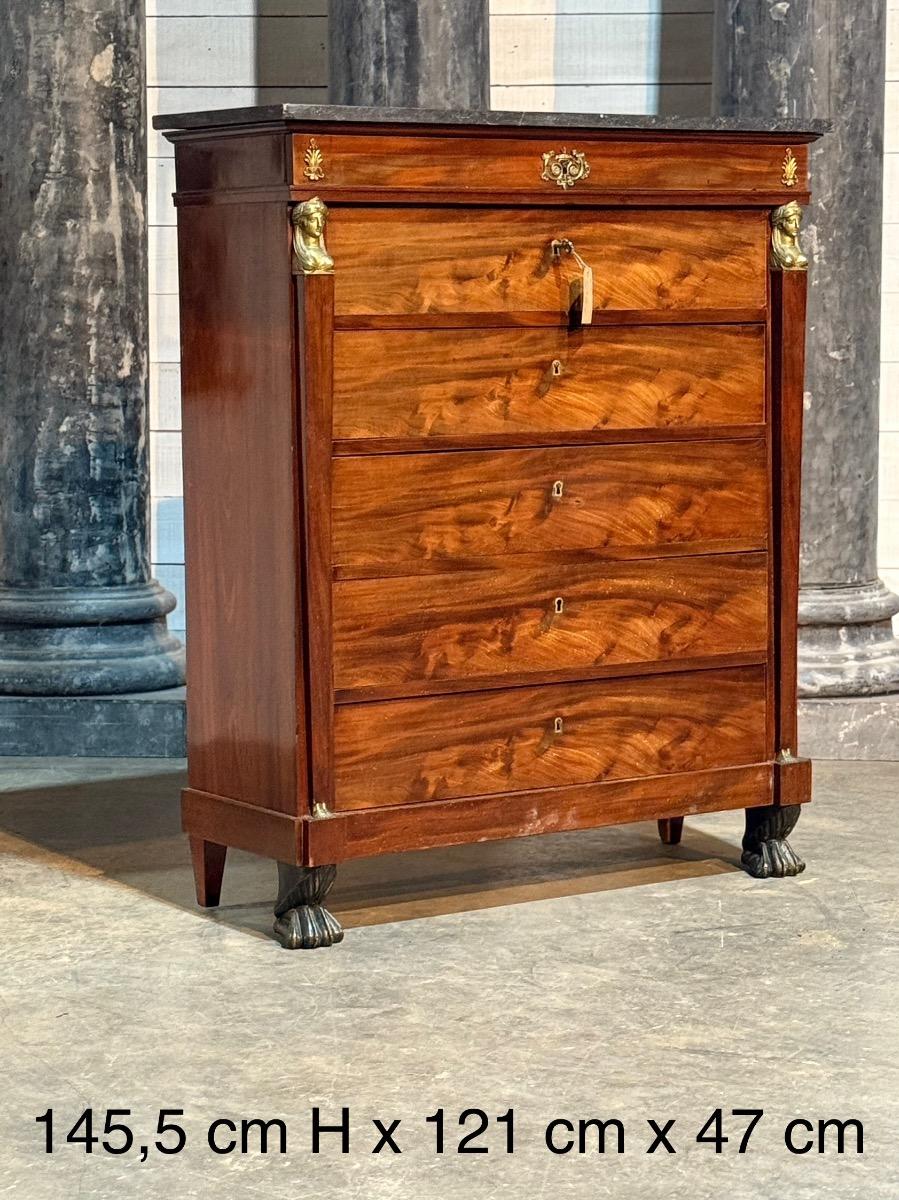 Mahogany empire chest of drawers 