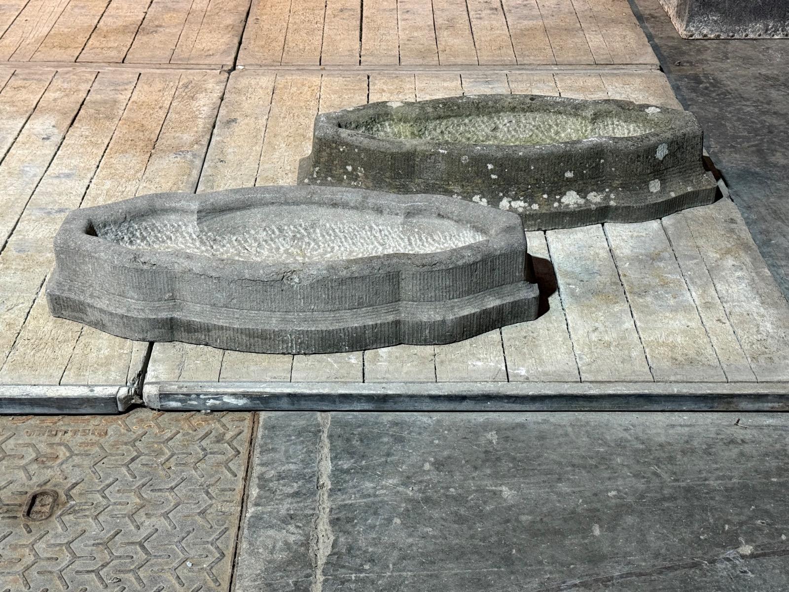 Pair of blue stone garden planter 