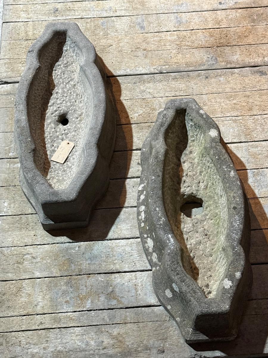 Pair of blue stone garden planter 