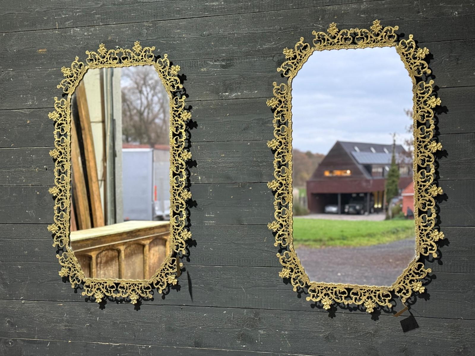 Pair of brass mirrors 