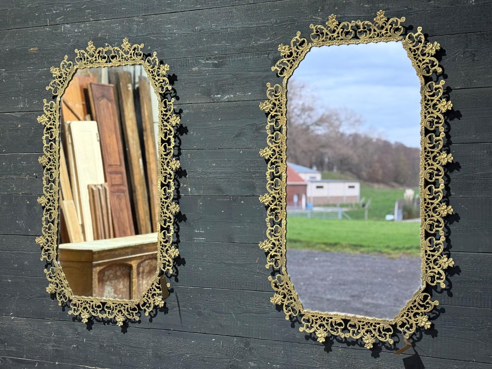 Pair of brass mirrors 