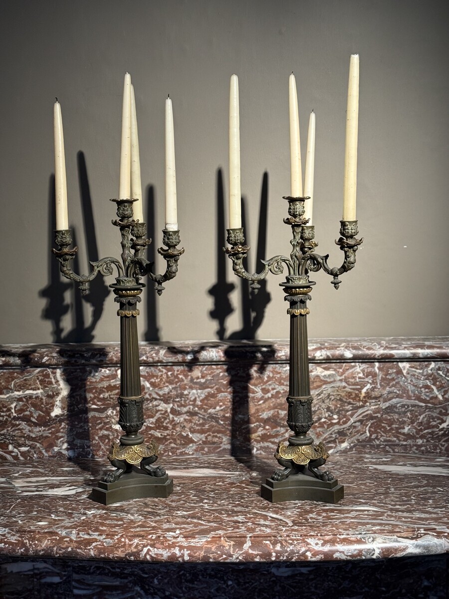 Pair of bronze empire candelabras 