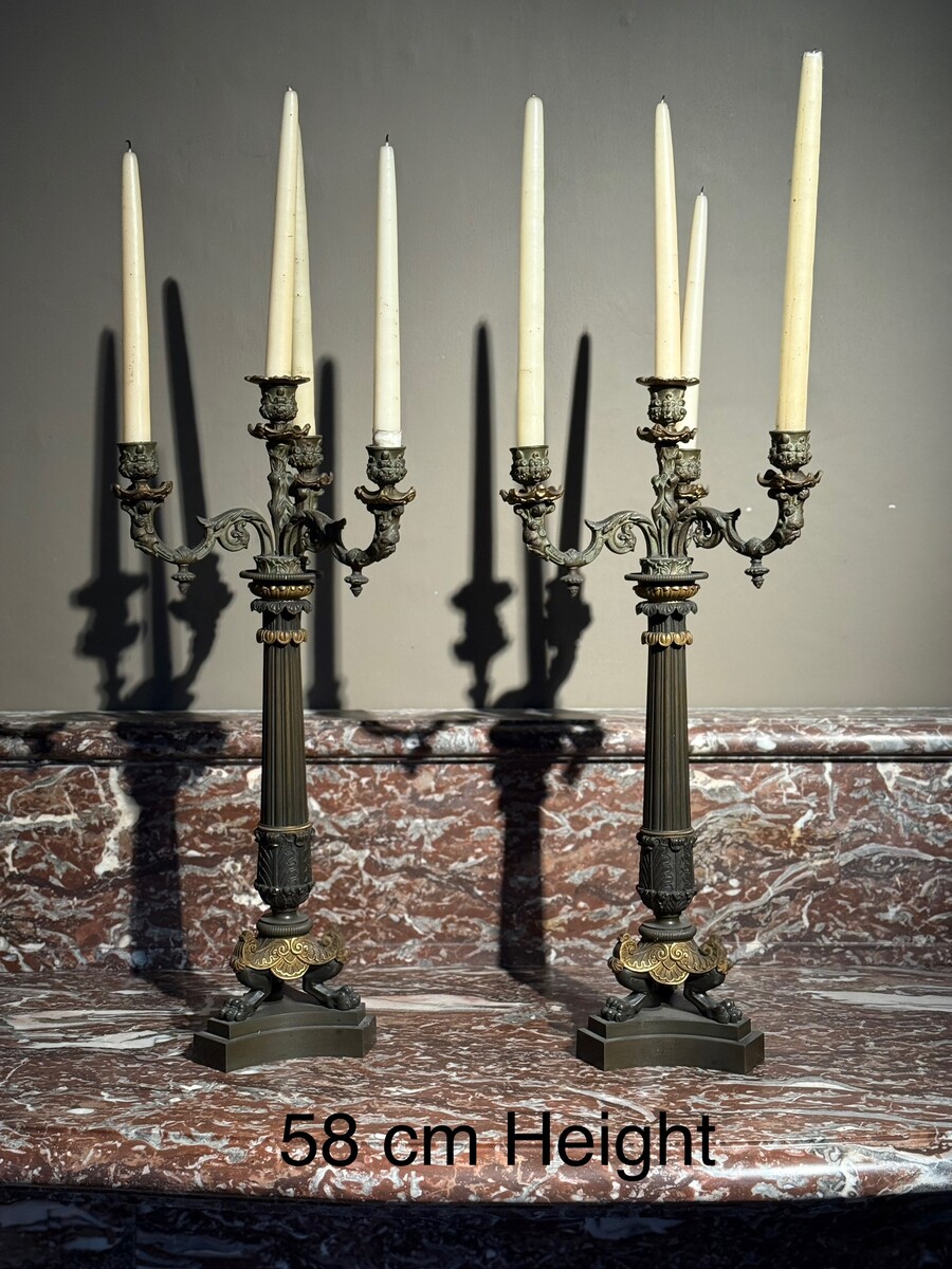 Pair of bronze empire candelabras 