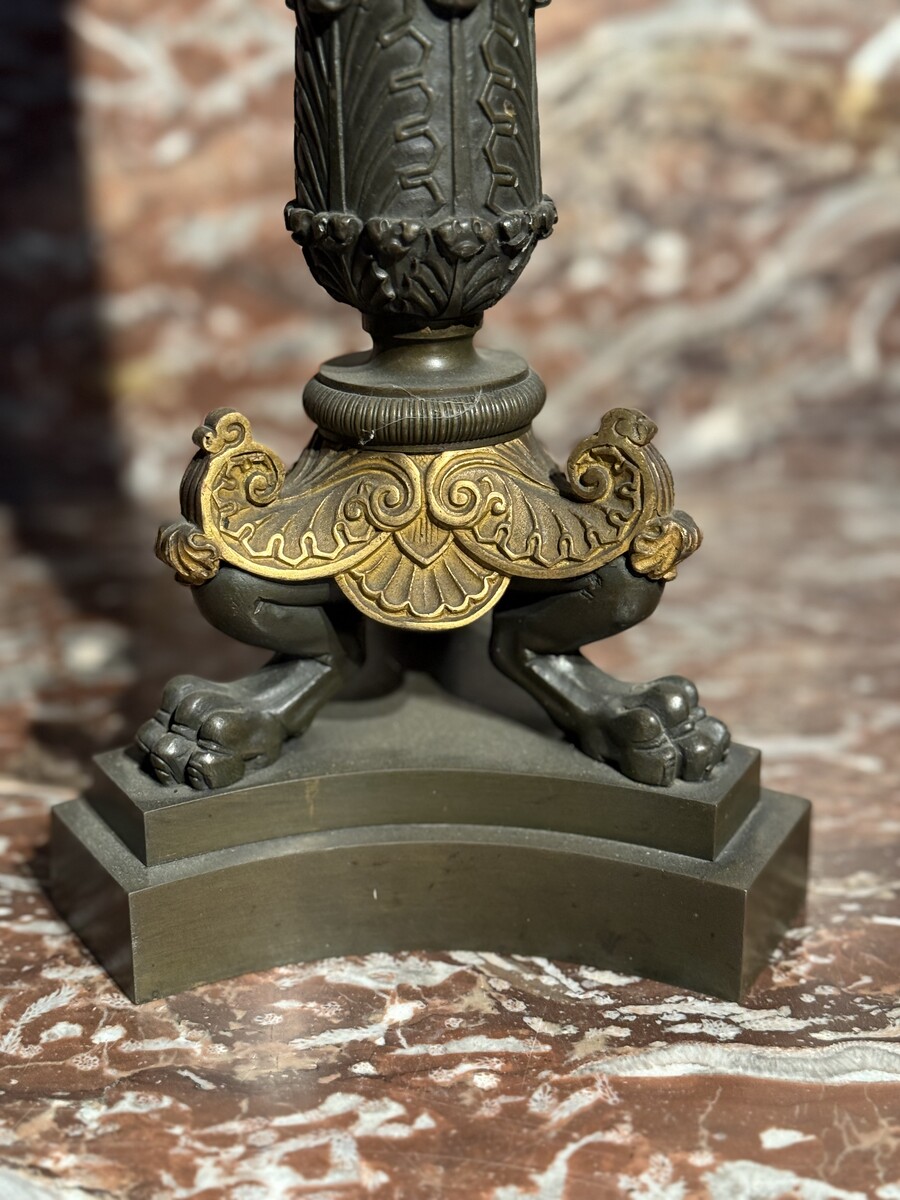 Pair of bronze empire candelabras 