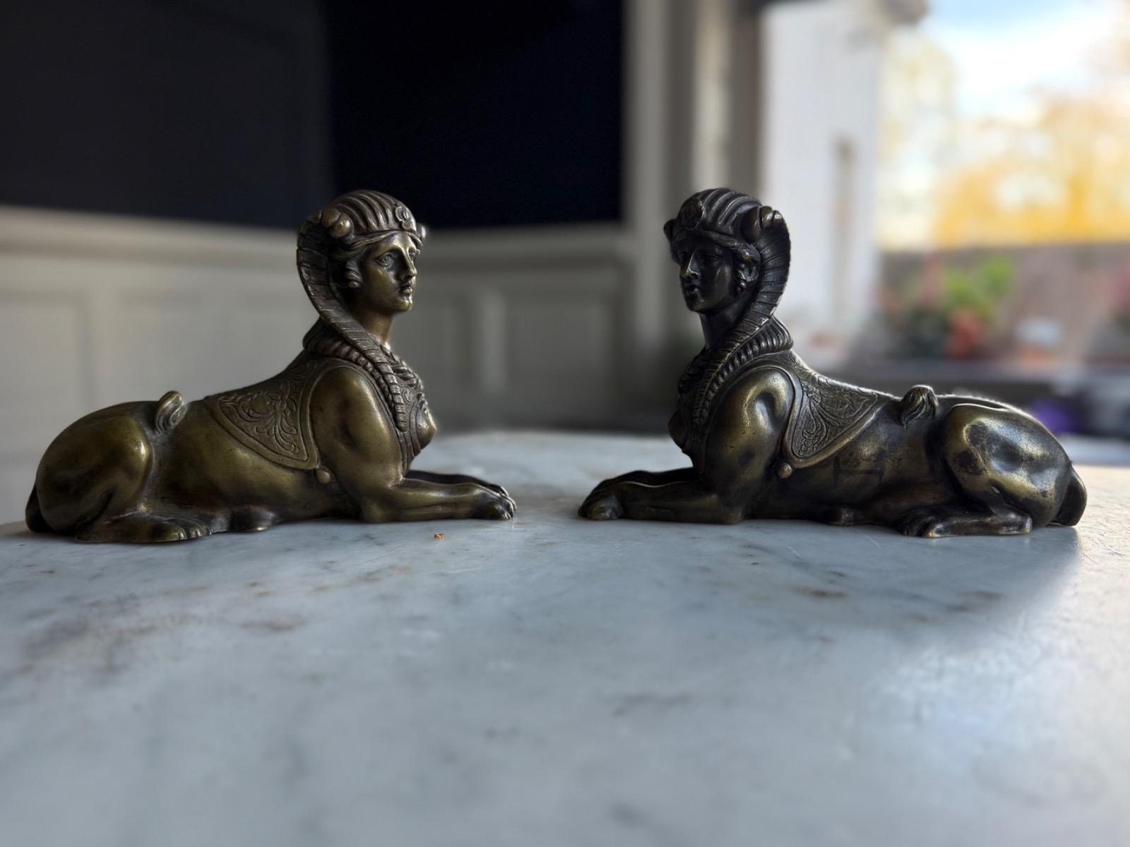 Pair of bronze Sphinges 
