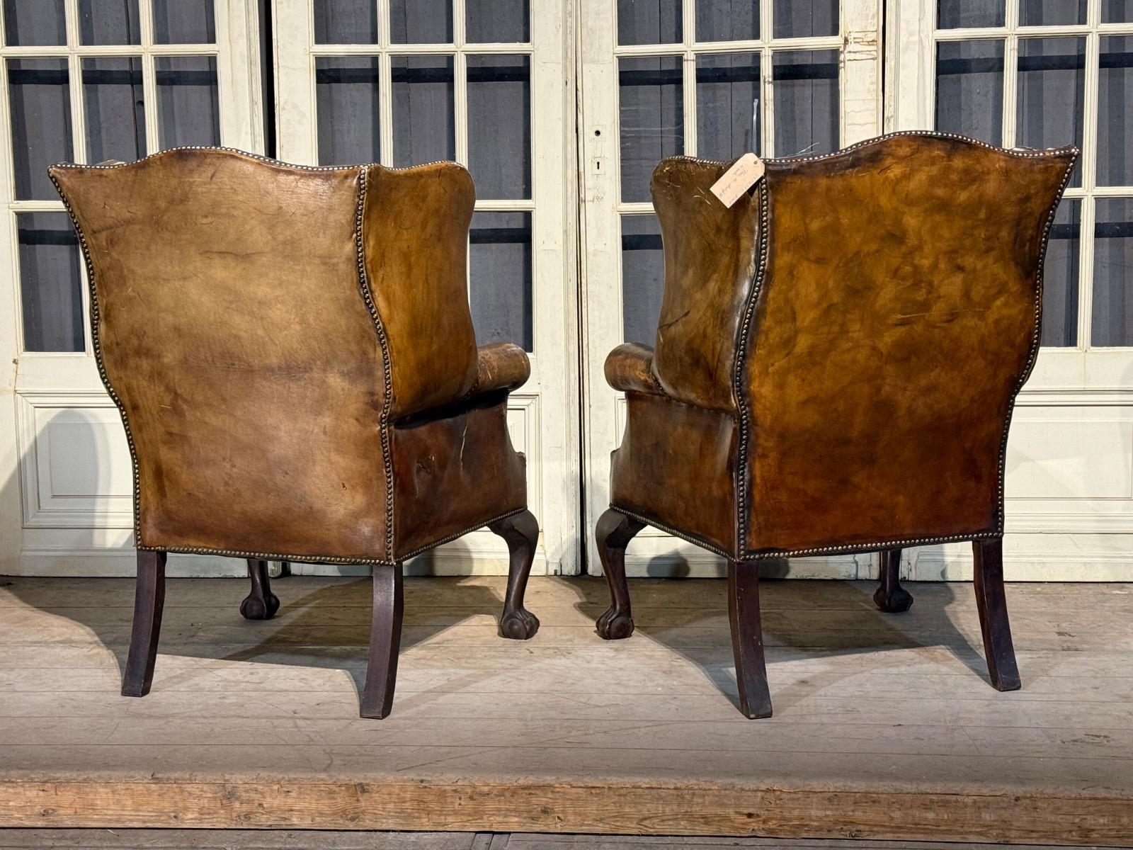 Pair of english leather library armchairs 