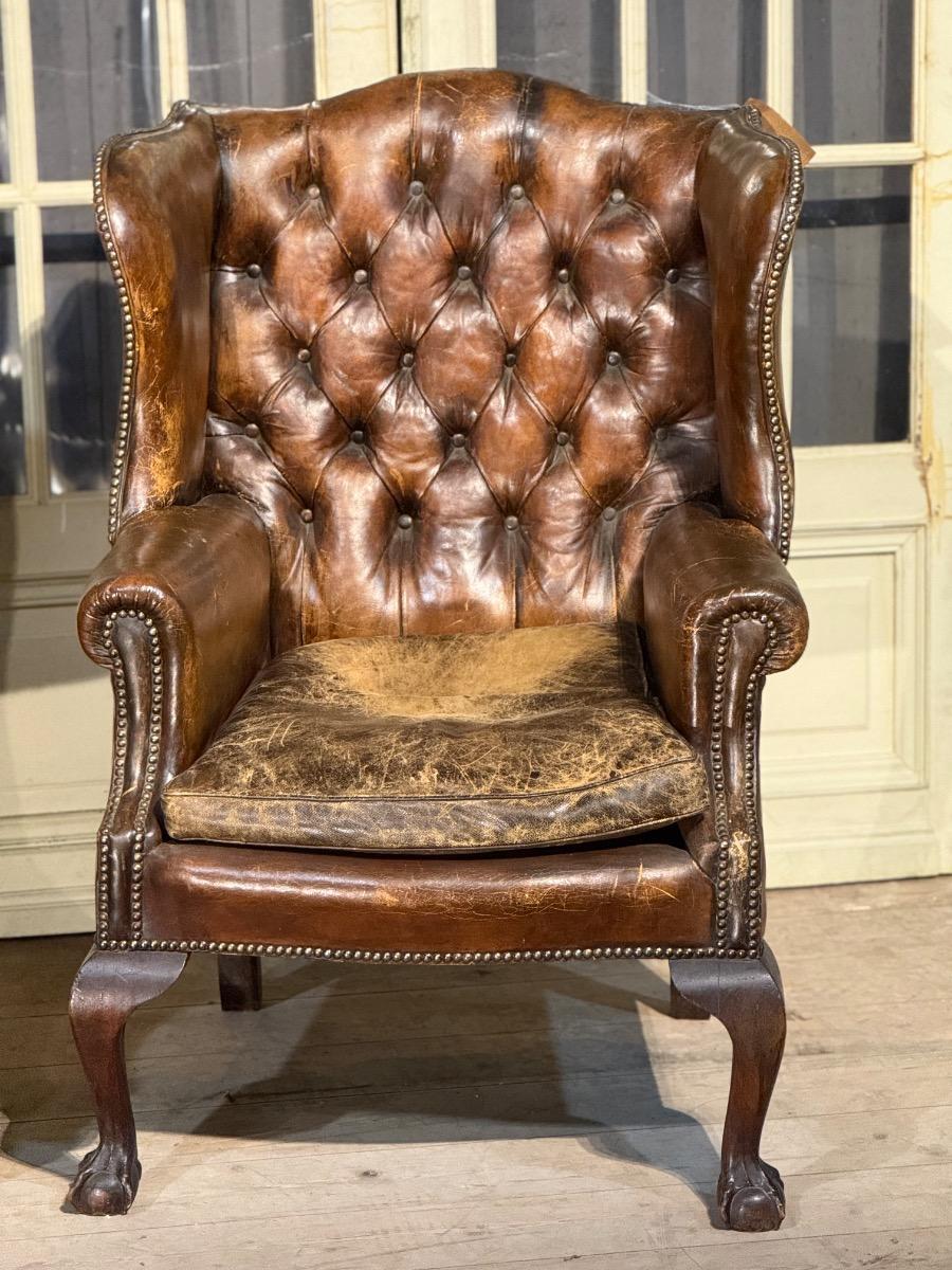 Pair of english leather library armchairs 
