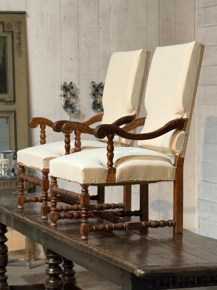 Pair of french rustic armchairs 