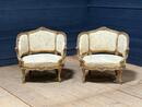 Pair of gilt wood french Louis XV corbeille armchairs 