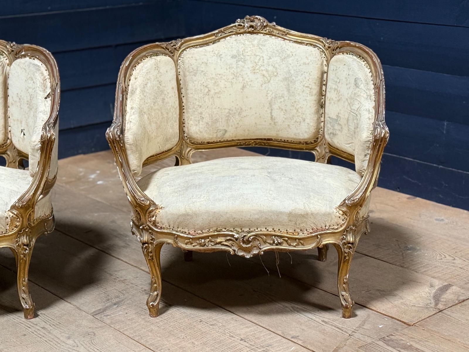 Pair of gilt wood french Louis XV corbeille armchairs 