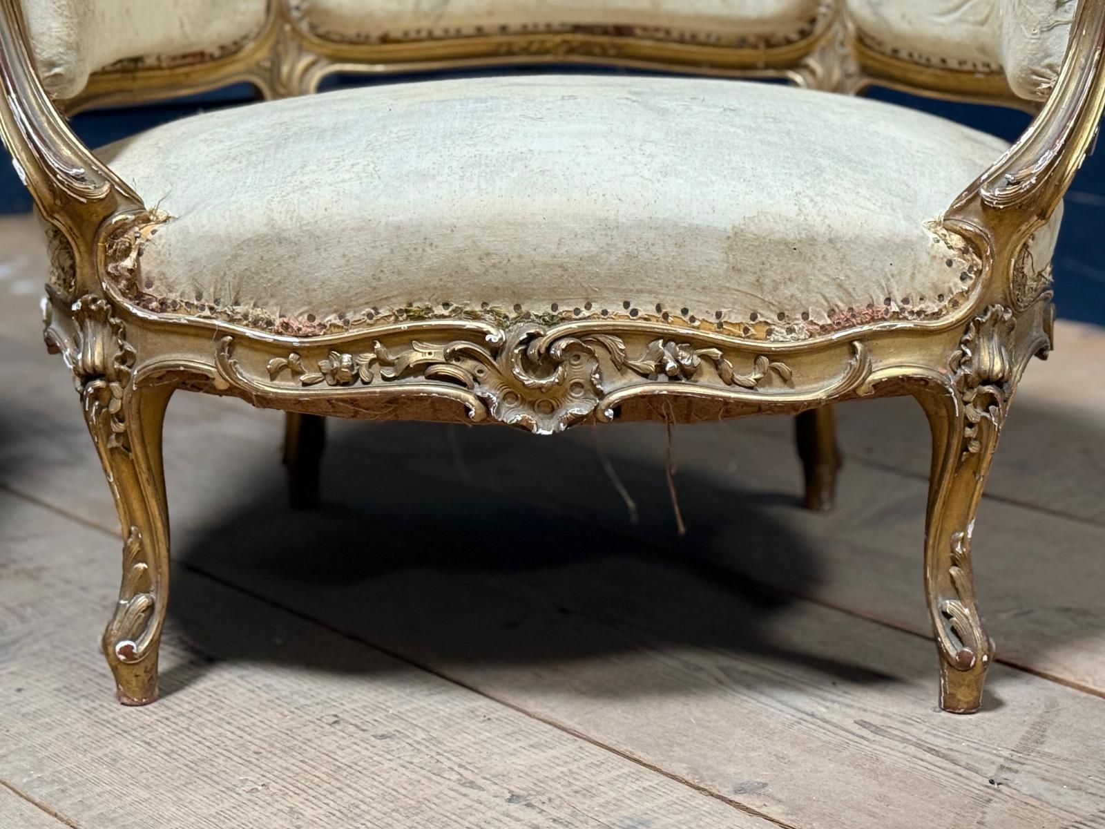 Pair of gilt wood french Louis XV corbeille armchairs 