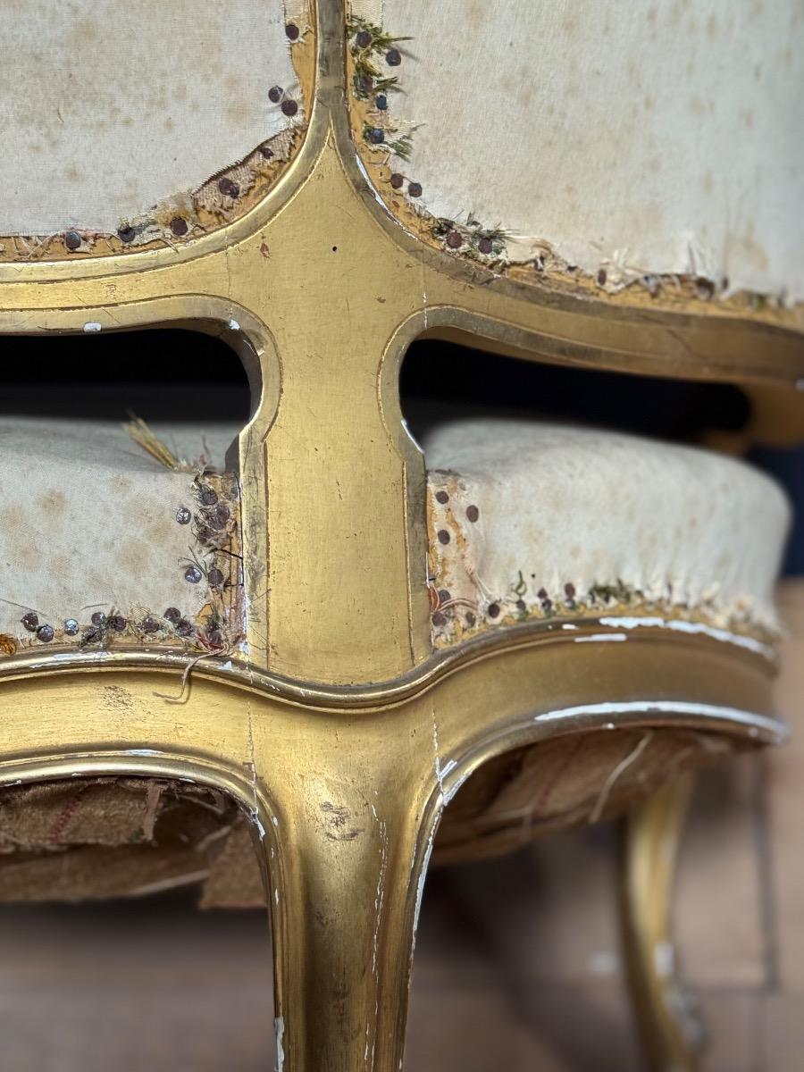 Pair of gilt wood french Louis XV corbeille armchairs 