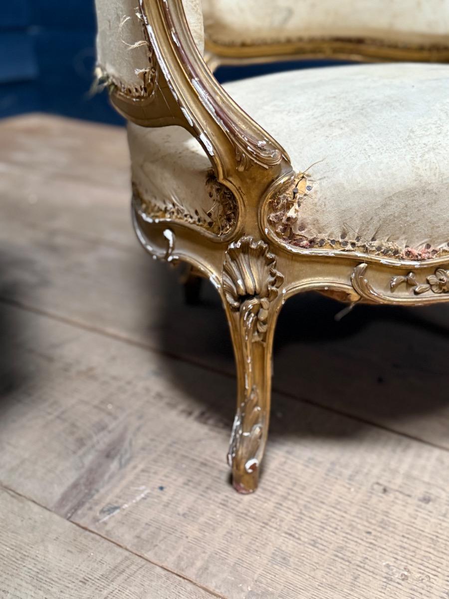 Pair of gilt wood french Louis XV corbeille armchairs 