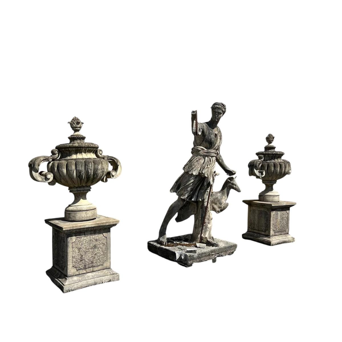 Pair of large concrete garden vases 