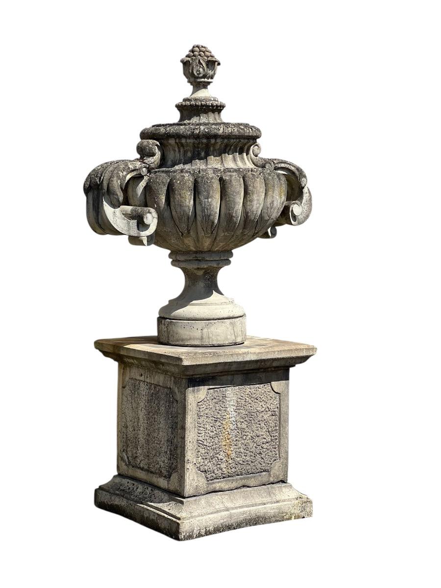 Pair of large concrete garden vases 