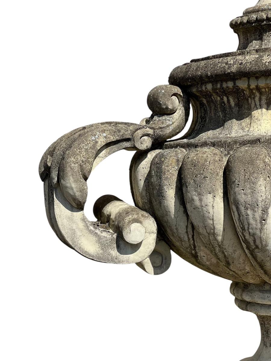 Pair of large concrete garden vases 