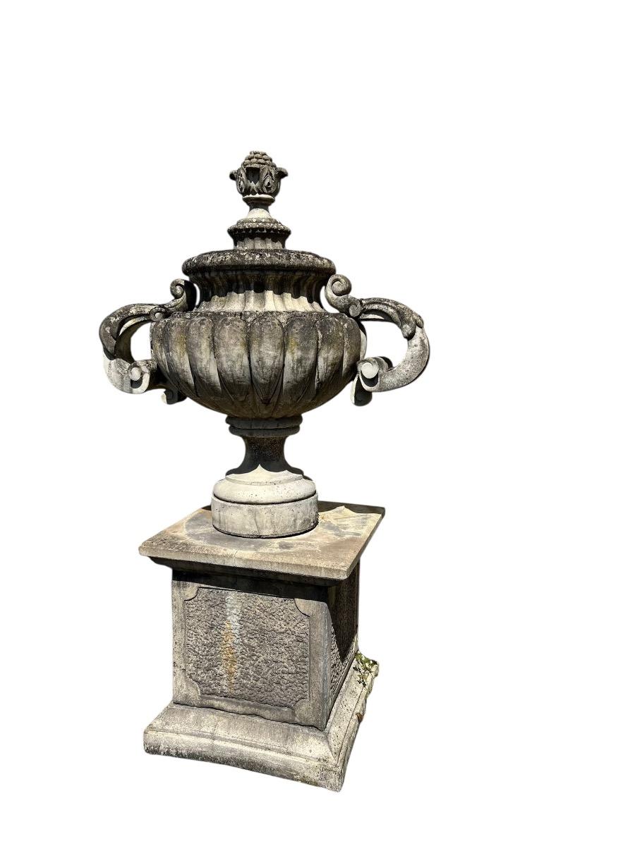 Pair of large concrete garden vases 