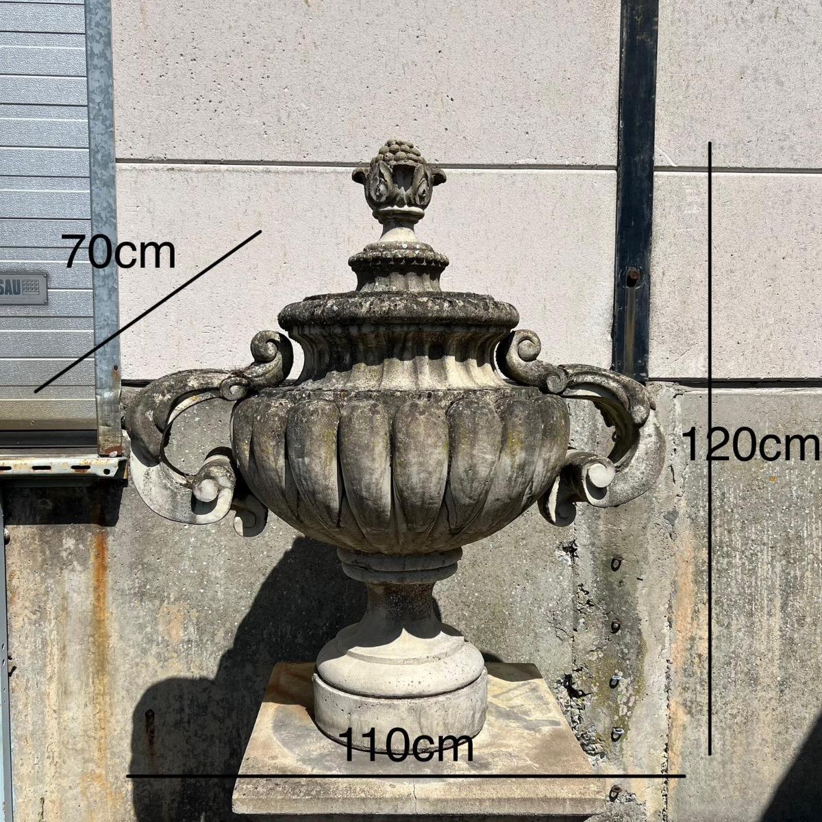 Pair of large concrete garden vases 