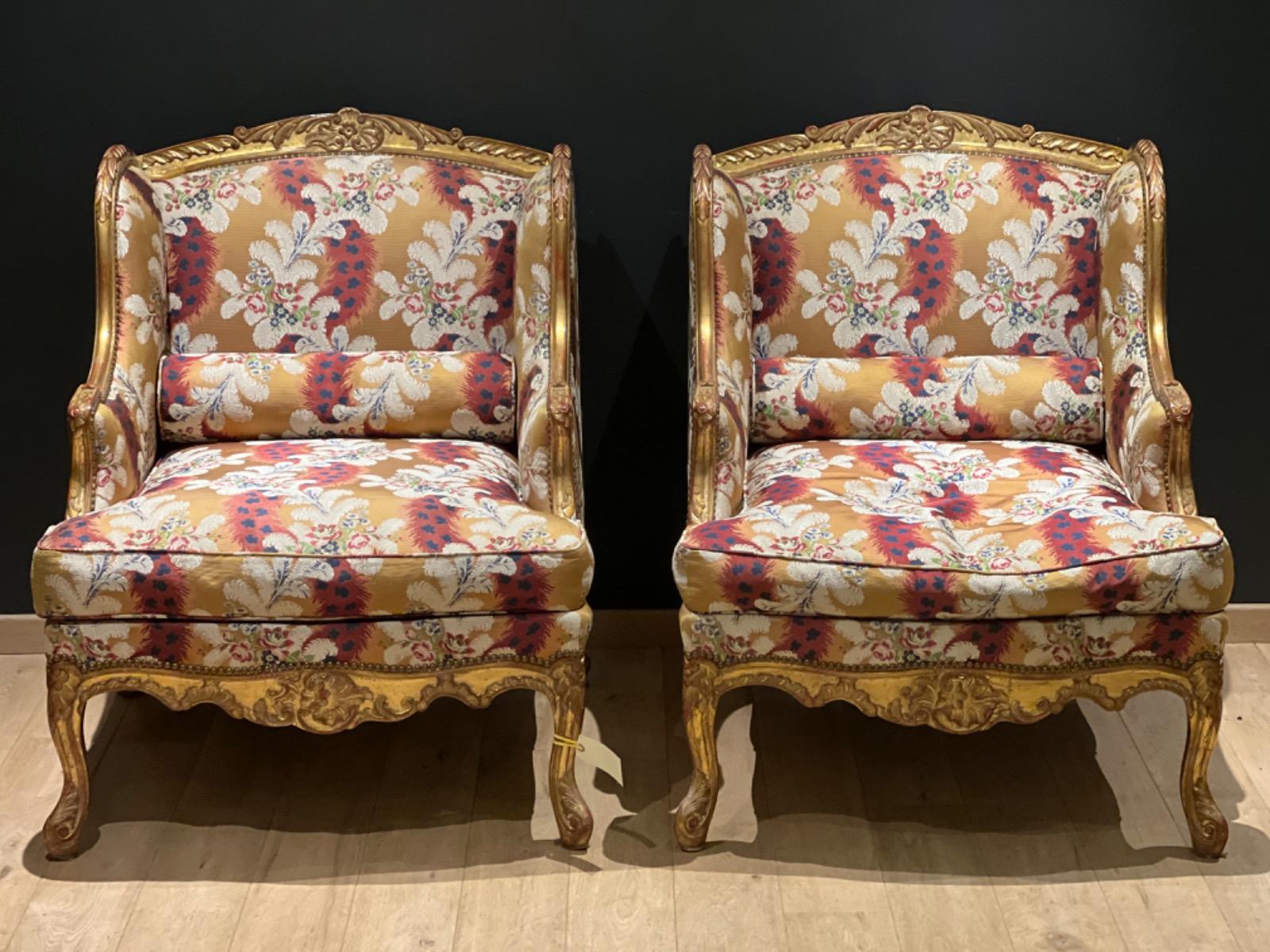 Pair of large gilt wood bergères 