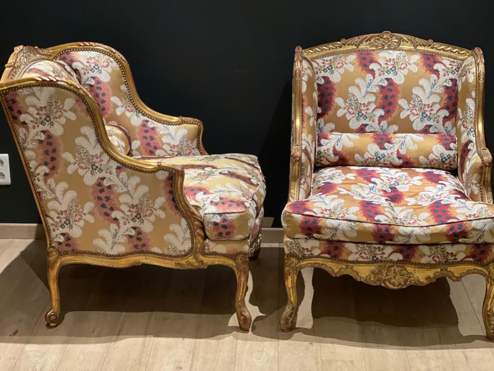 Pair of large gilt wood bergères 