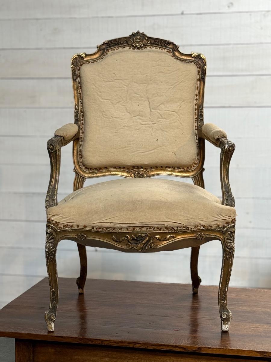 Pair of Louis XV giltwood armchairs 