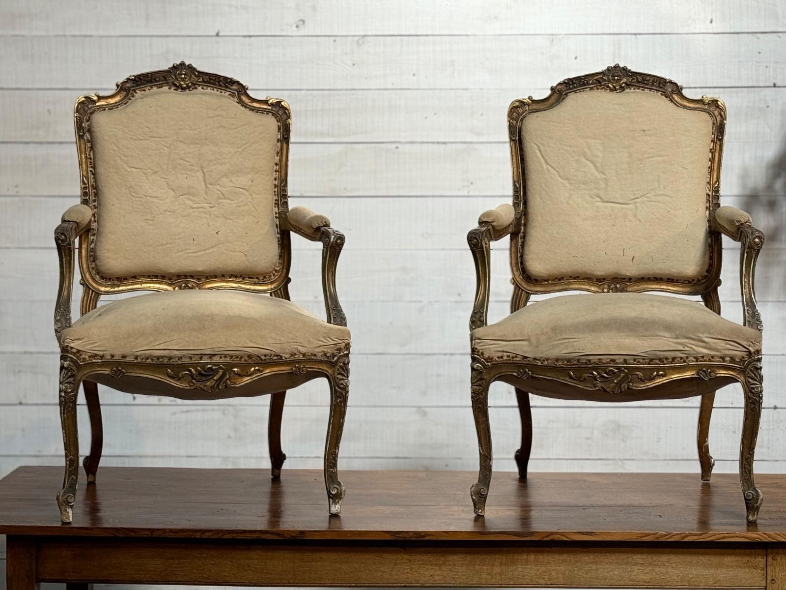 Pair of Louis XV giltwood armchairs 