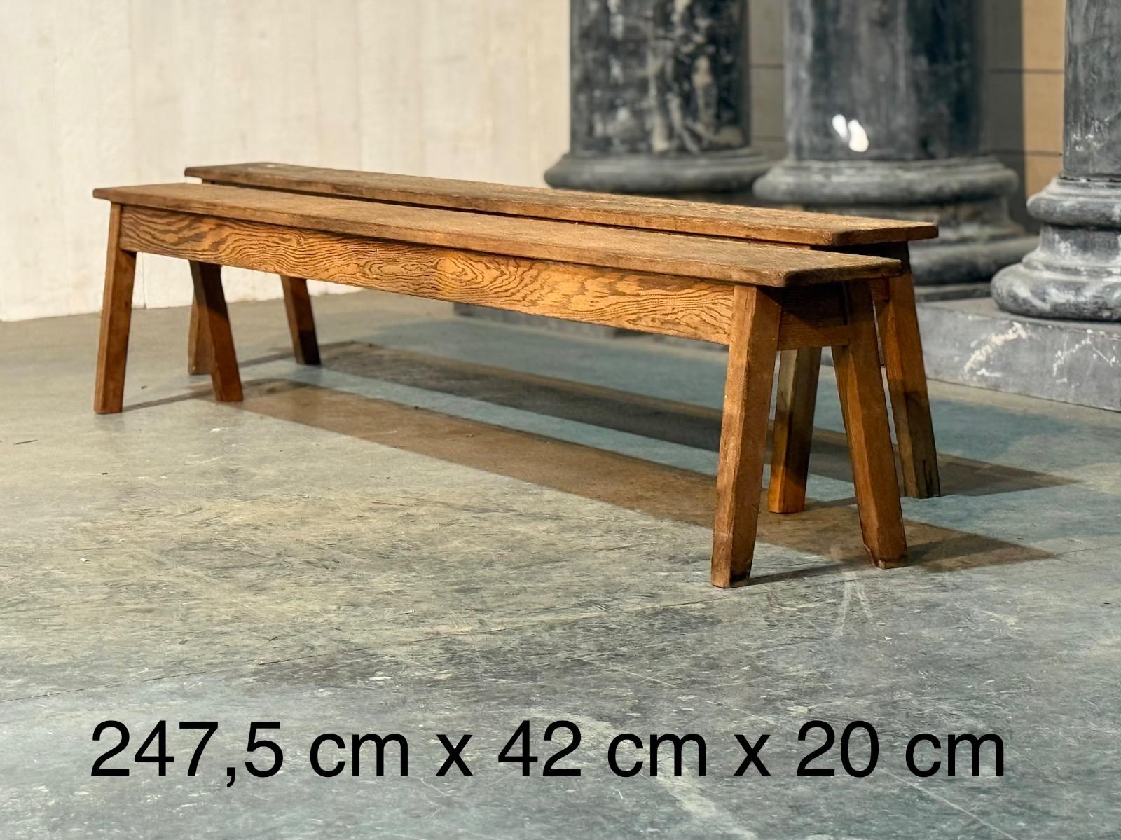 Pair pitch-pine farm benches